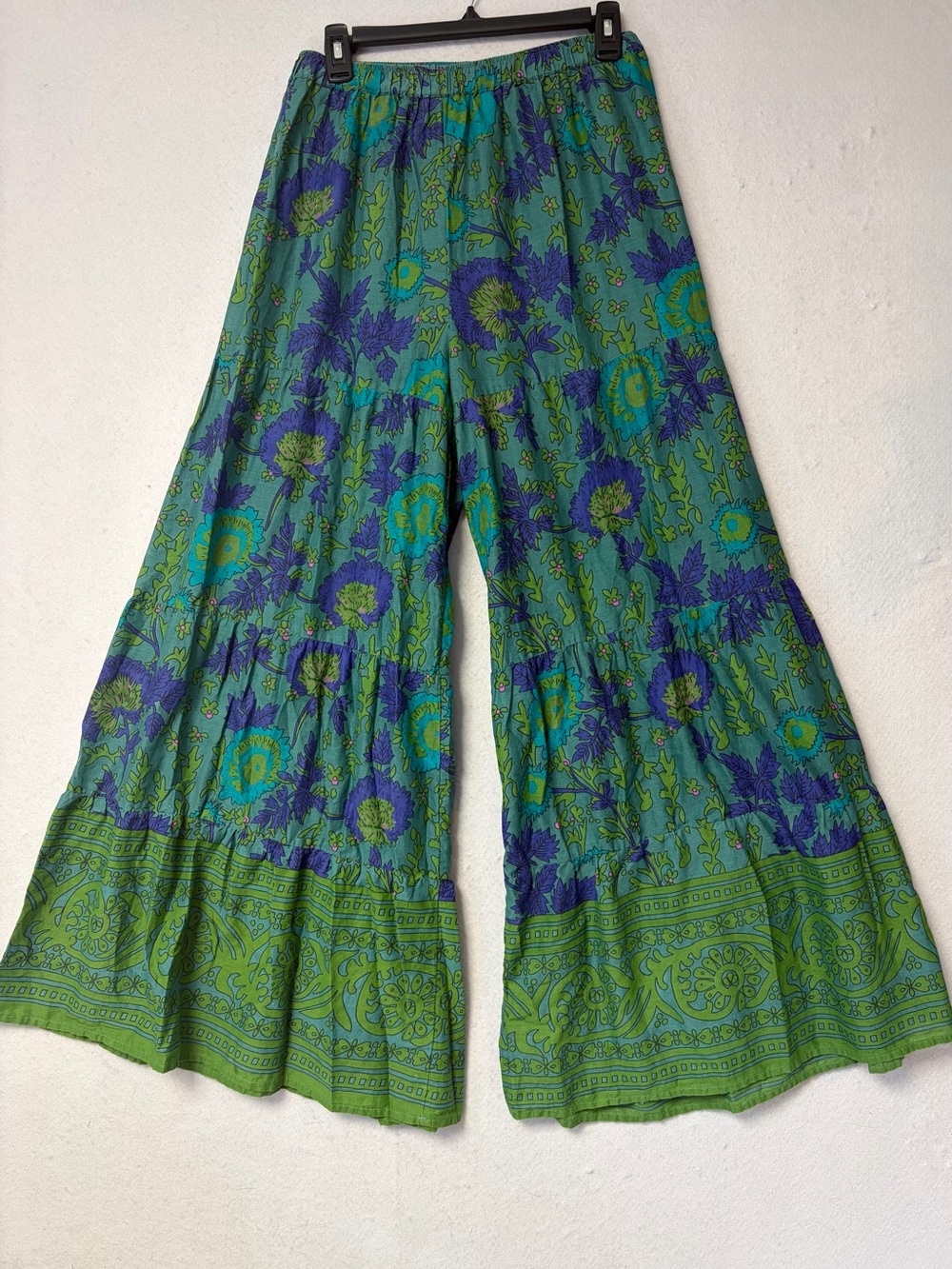 Natural Life Patti Palazzo Pants Floral Tiered Cotton Wide Leg Boho Green Size M - Picture 5 of 10